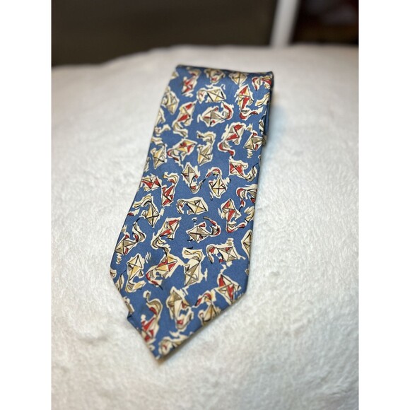 Vintage Genuine Burberry Blue Neck Tie ~ Go Fly ~ 100% Silk Hand Sewn in USA - Picture 9 of 10
